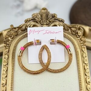 Betsey Johnson Gold Glitter Hoop Earrings